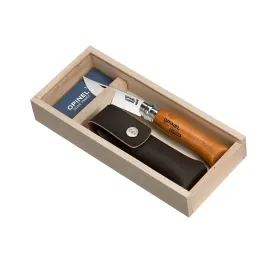 Opinel | Traditional #08 Carbon Steel 8.5cm Knife   Sheath in Wooden Gift Box | Fixed Blade