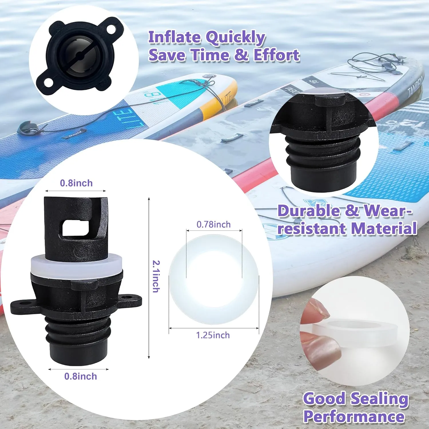 Paddle Board Pump Adapter, Electric SUP Pump Halkey Roberts Valve Adapter, Paddleboard Air Pumps Nozzle Replacements for Inflatable Board SUP Paddleboard Kayak Accessories, with 2 Size Seals