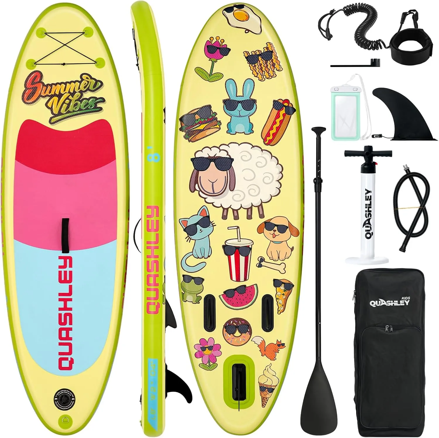 Quashley Kids Stand Up Paddle Board, Inflatable Paddleboards with Sup Board Accessories, Durable, Stable Design, Wide Non-Slip Deck, Hand Pump, Adjustable Aluminum Paddle,Surfboard Youth & Kids