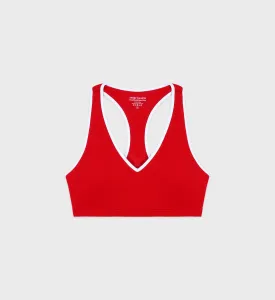 Runner Box V-Neck Sports Bra - Sports Red/White