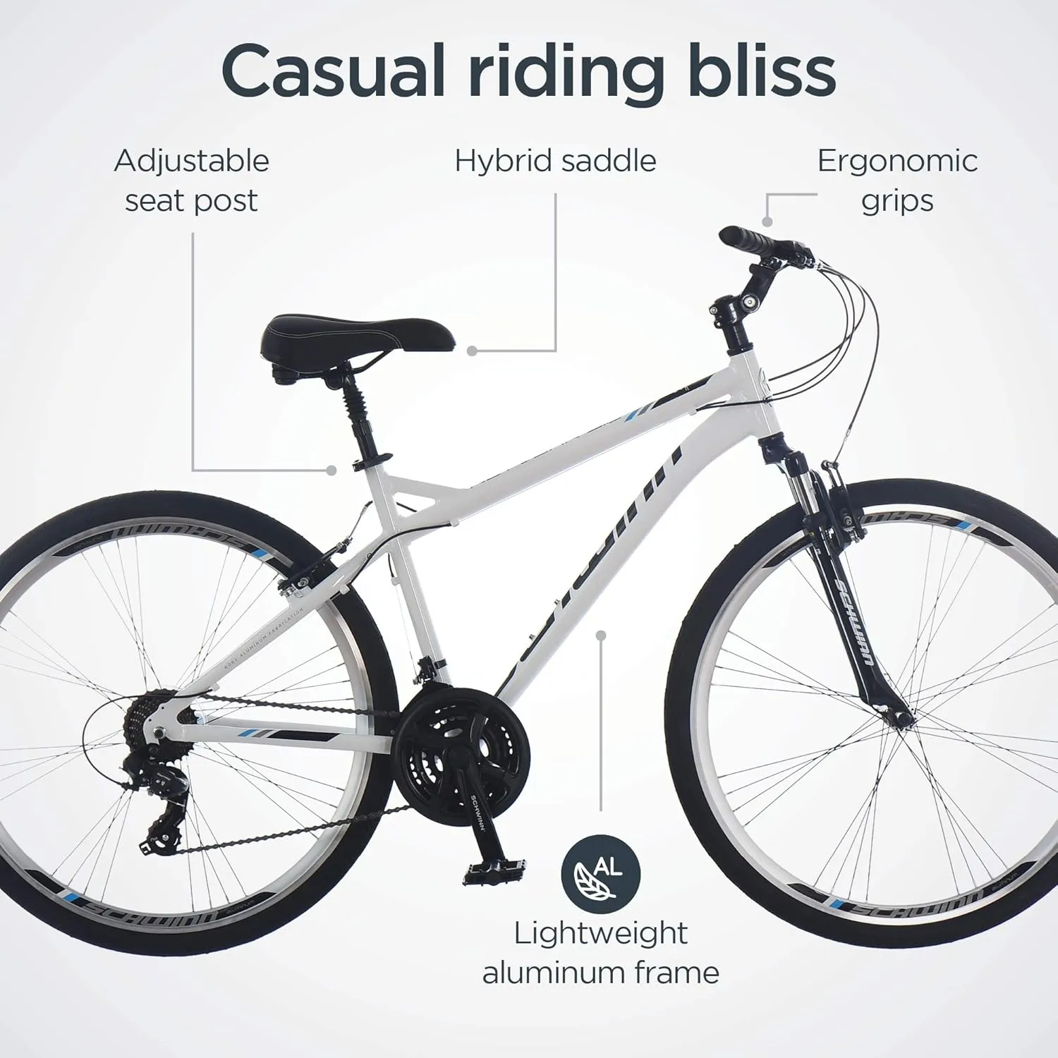 Schwinn Network 1 Hybrid Bike, 700c Mens and Womens Bike, 21-Speed Hybrid Bicycle, Aluminum Frame, Suspension Fork, Alloy Linear Pull Brakes, Adult Bicycle
