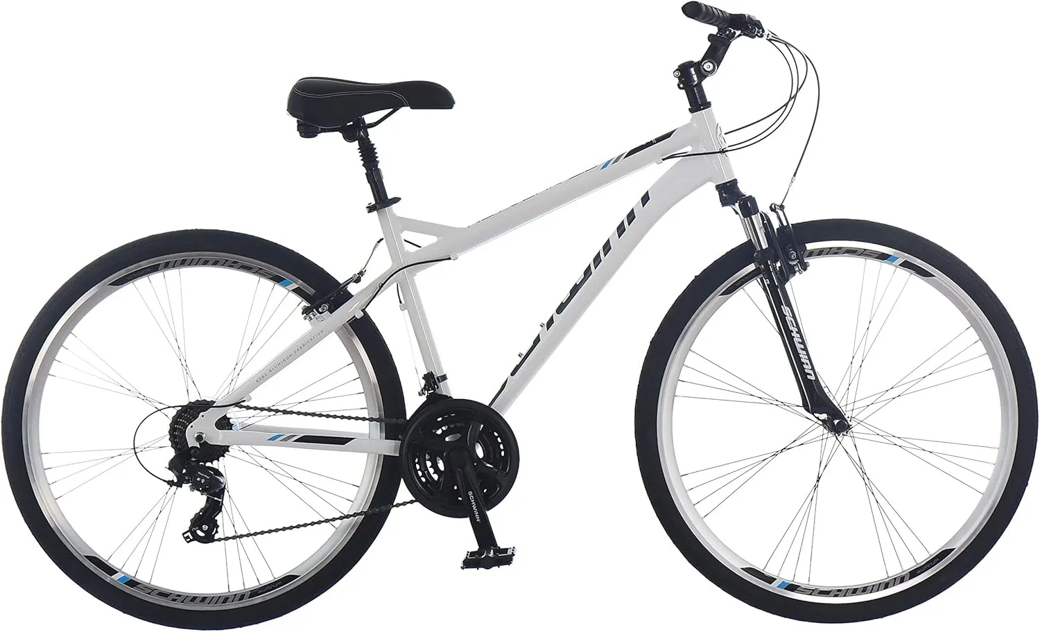 Schwinn Network 1 Hybrid Bike, 700c Mens and Womens Bike, 21-Speed Hybrid Bicycle, Aluminum Frame, Suspension Fork, Alloy Linear Pull Brakes, Adult Bicycle