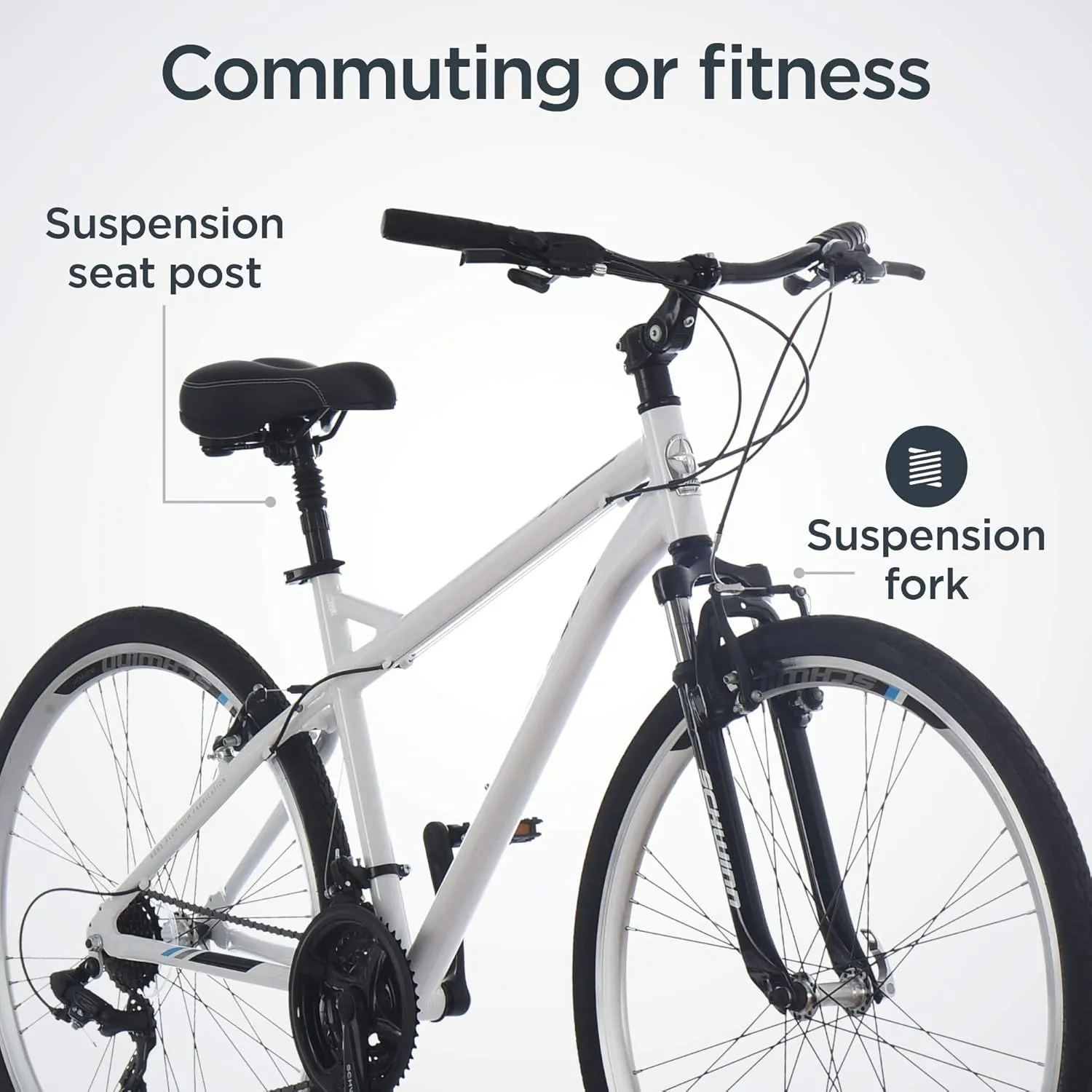 Schwinn Network 1 Hybrid Bike, 700c Mens and Womens Bike, 21-Speed Hybrid Bicycle, Aluminum Frame, Suspension Fork, Alloy Linear Pull Brakes, Adult Bicycle