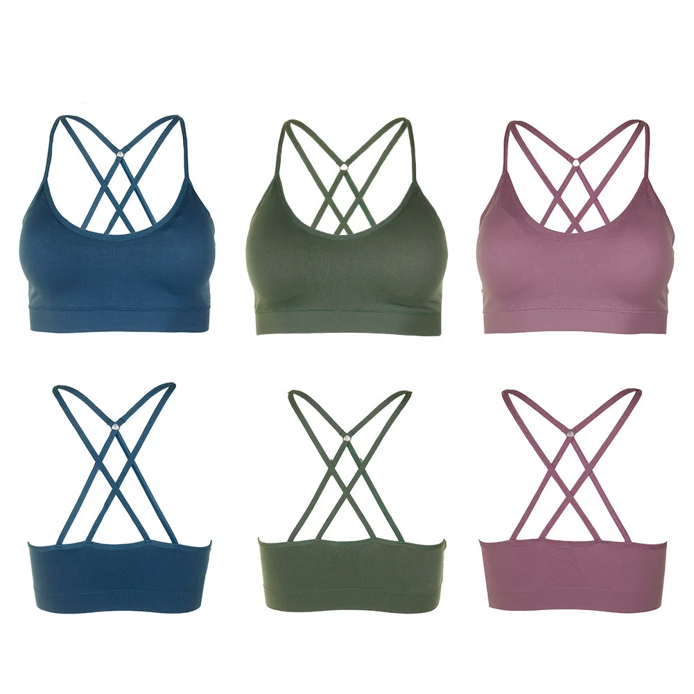 Sofra Ladies 3 or 6 Pack Seamless Crisscross Back Sports Bra Assortment One Size