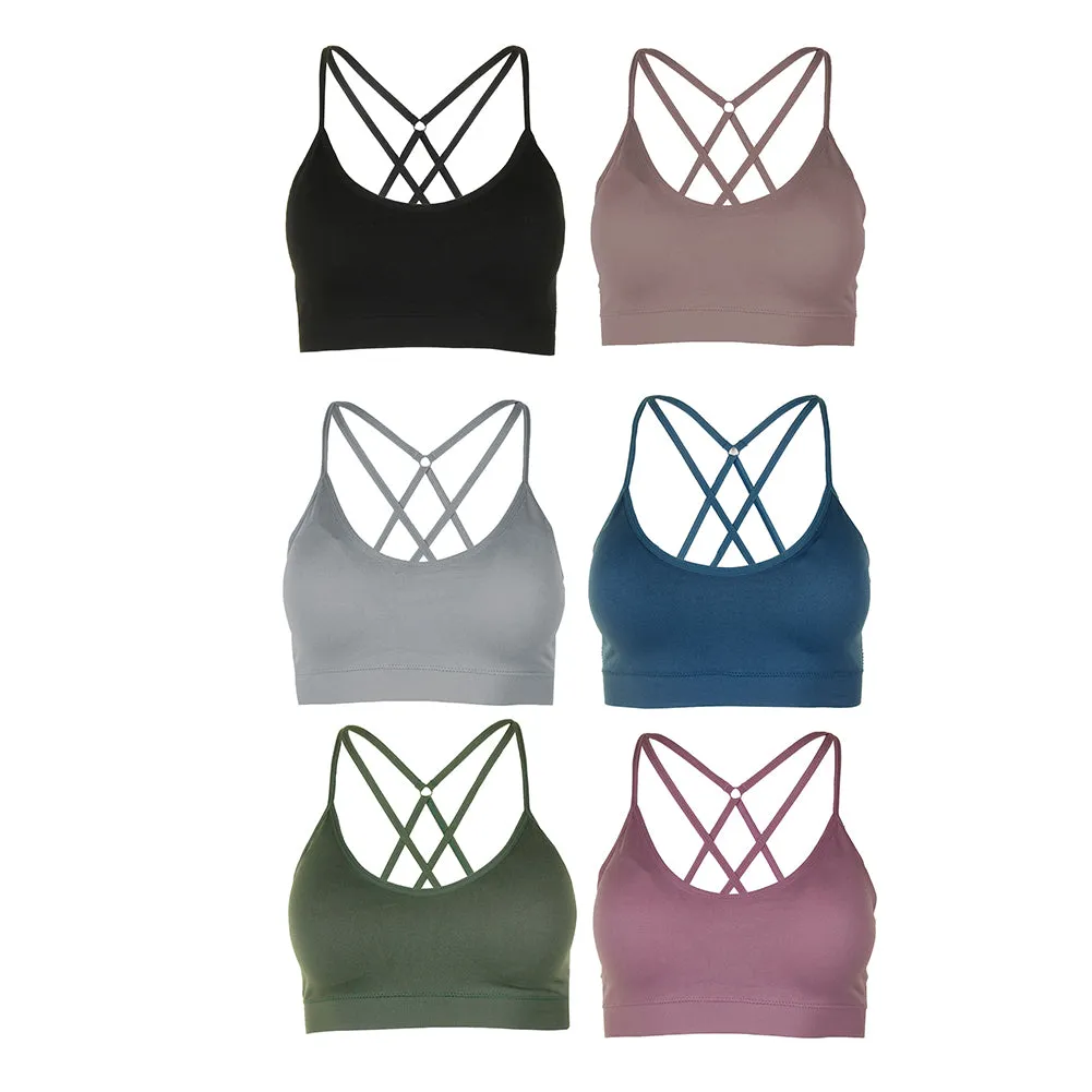 Sofra Ladies 3 or 6 Pack Seamless Crisscross Back Sports Bra Assortment One Size