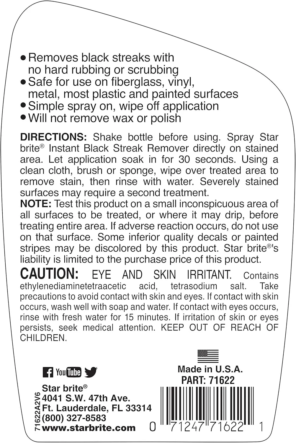Star brite Instant Black Streak Remover - Dissolve Grease, Oil, Smoke & Exhaust Stains on Fiberglass, Vinyl, Metal, Plastic & Painted Surfaces - Spray On, Wipe Off