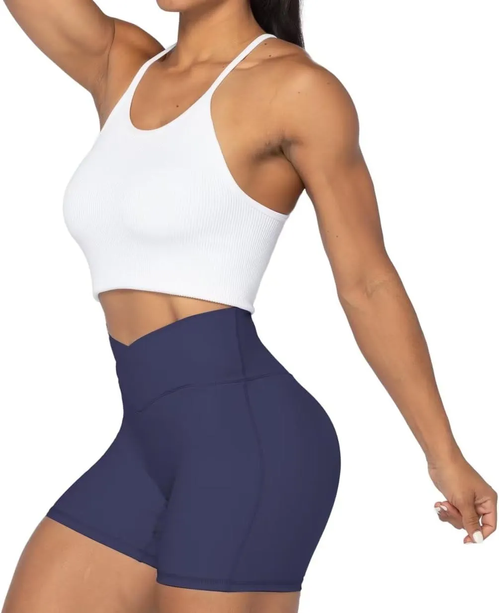 Sunzel Crossover Biker Shorts for Women, No Front Seam V High Waist Yoga Workout Gym Shorts with Tummy Control