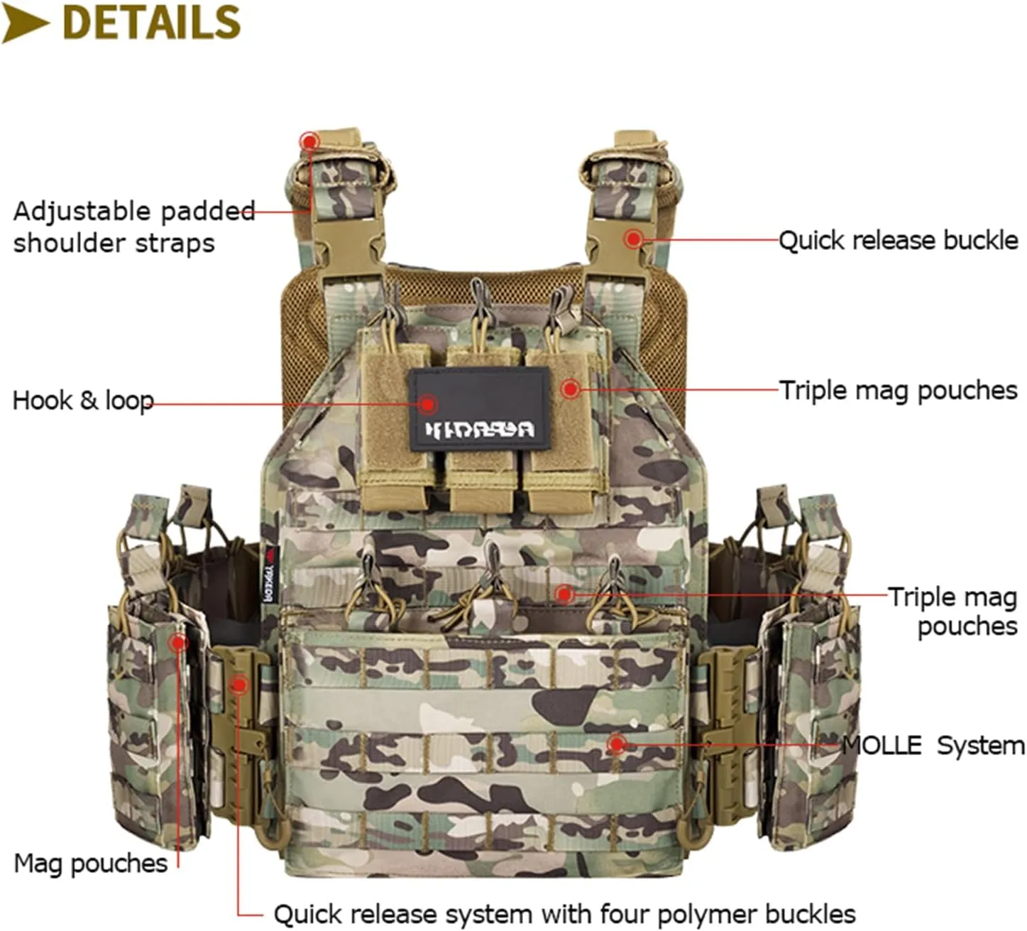 Tactical Vest Quick Release Airsoft Vest for Man Outdoor Adjustable Breathable Vest