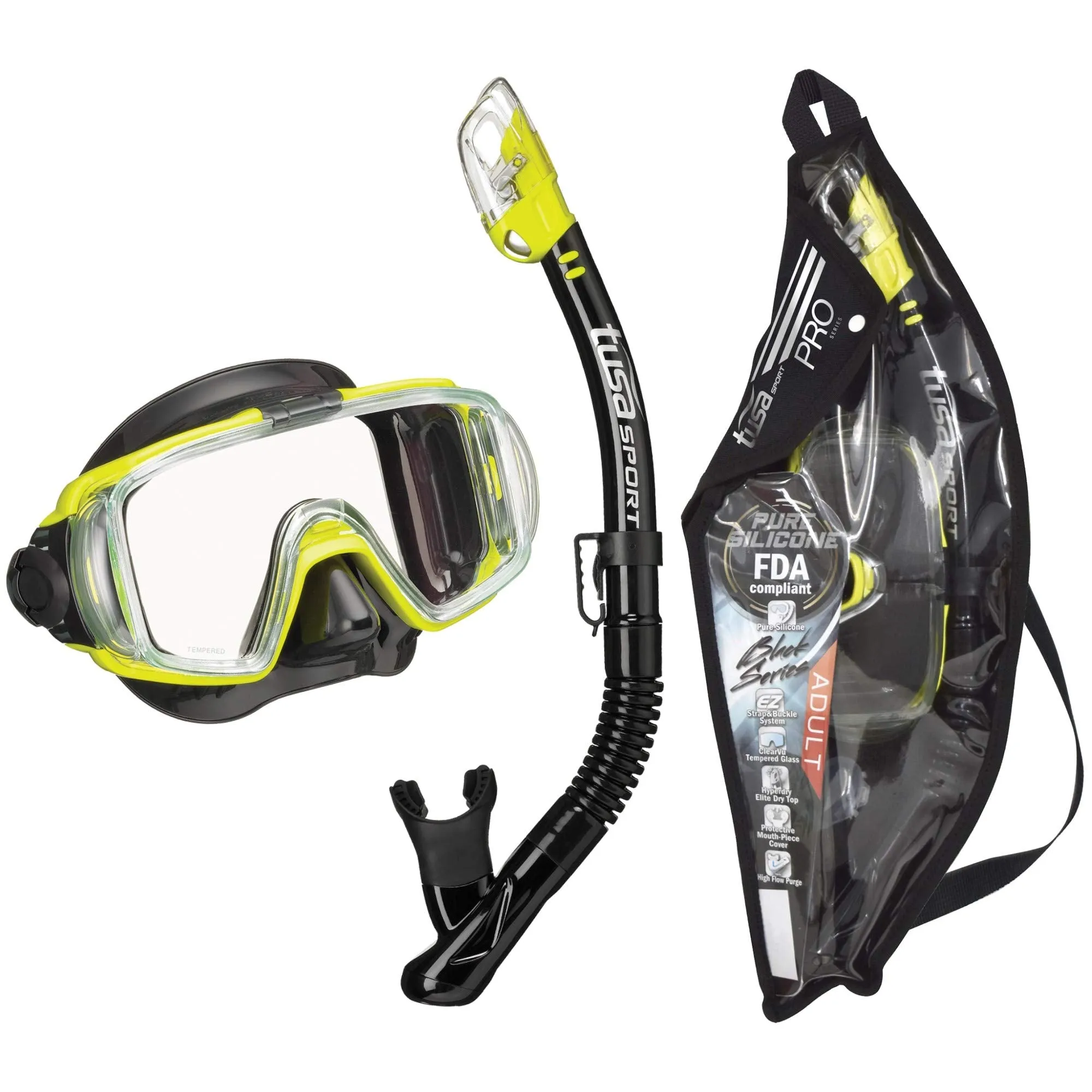 TUSA Sport Adult Visio Tri-Ex Black Series Mask and Dry Snorkel Combo
