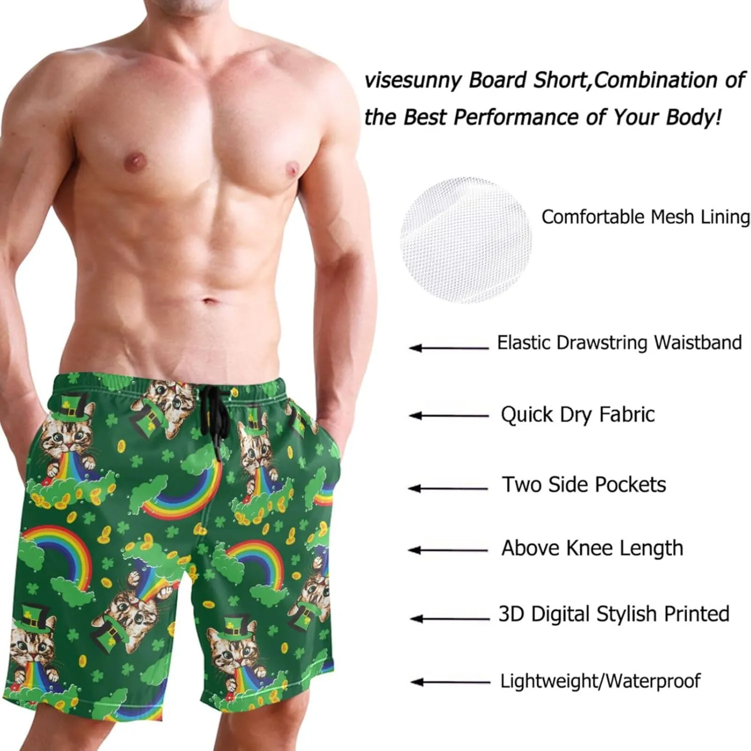 visesunny Stylish Summer Swim Trunks Men's Quick Dry Board Shorts Bathing Suit with Pockets for Men Boyfriends Youth