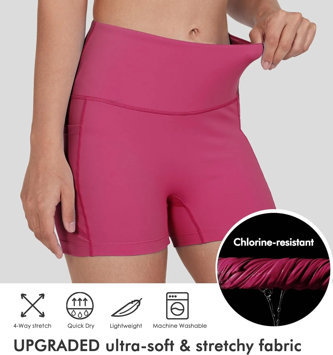 Women's 3"/6" Swim Shorts with Liner Pockets High Waisted Bathing Shorts Bottoms Tummy Control UPF 50 